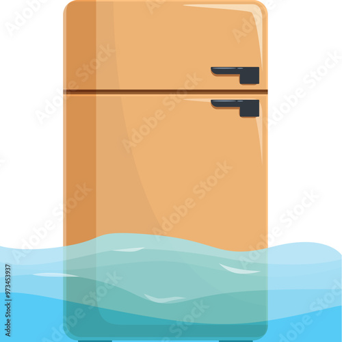 Fridge leaking requiring repair with water on floor representing insurance claim for water damage