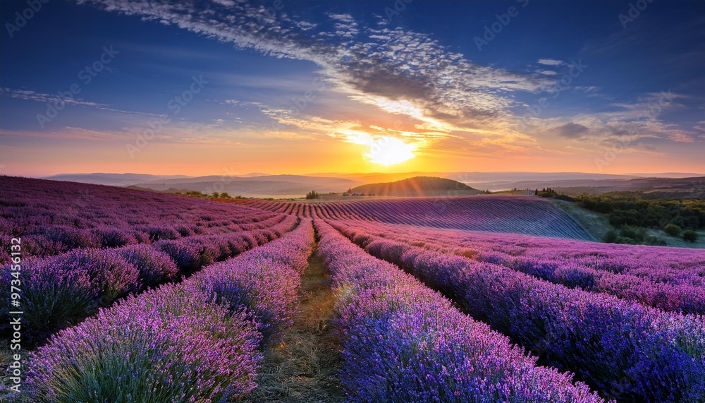 Vibrant Sunrise Over Rolling Lavender Fields, Creating a Breathtaking Color Palette Vibrant Sunrise Over Rolling Lavender Fields, Creating a Breathtaking Color Palette