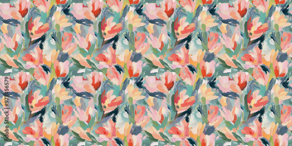 an abstract painting pattern of tulips in a style reminiscent of fauvism or early modernism an abstract painting pattern of tulips in a style reminiscent of fauvism or early modernism