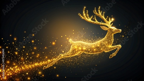 christmas Golden Reindeer with Sparkling Stardust Trail flat background high quality 