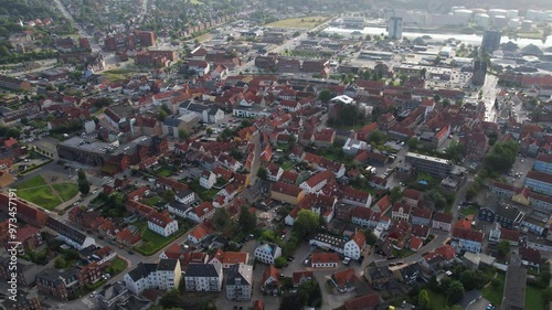 An aerial panorama around the old town of the city Aabenraa on a sunny summer day in Denmark photo