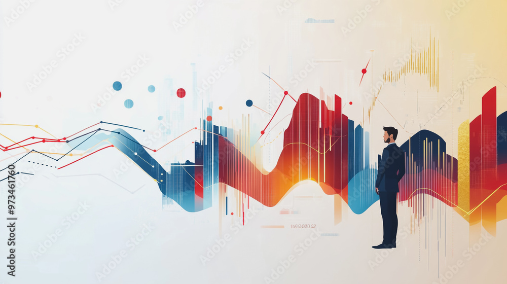 Abstract business man stands on the peak of success amid tall, innovative Smart city and graphs with statistics to analyze business potential and predict future developments in company growth. Abstract business man stands on the peak of success amid tall, innovative Smart city and graphs with statistics to analyze business potential and predict future developments in company growth.