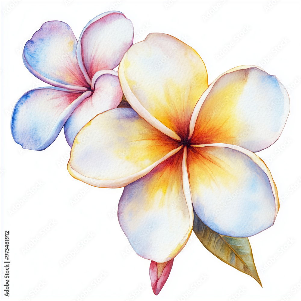 Watercolor plumeria illustration, tropical flower Watercolor plumeria illustration, tropical flower