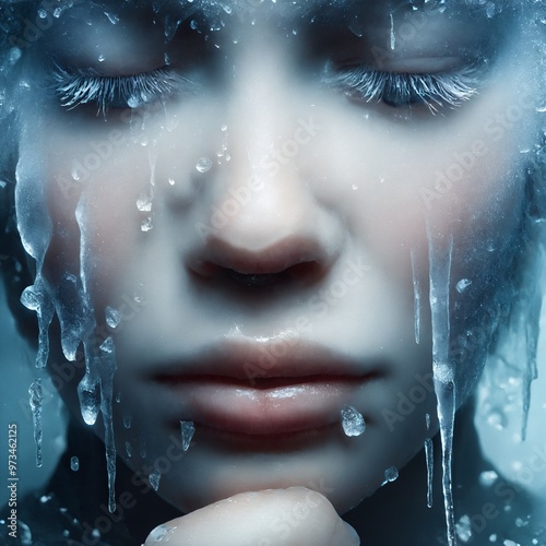 3D Render of a woman with ice on her face.