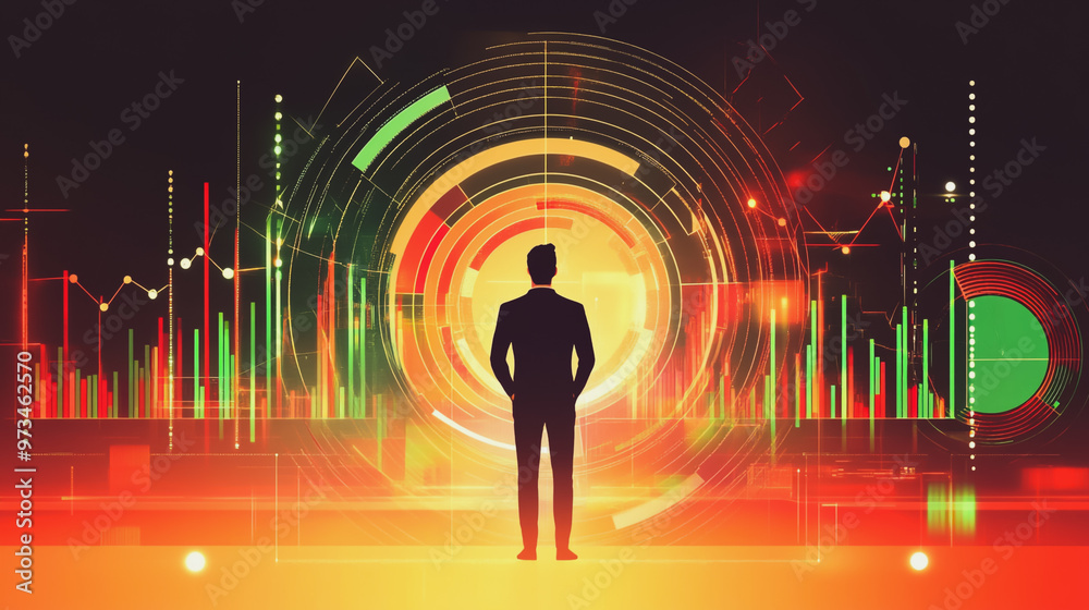Abstract business man stands on the peak of success amid tall, innovative Smart city and graphs with statistics to analyze business potential and predict future developments in company growth. Abstract business man stands on the peak of success amid tall, innovative Smart city and graphs with statistics to analyze business potential and predict future developments in company growth.