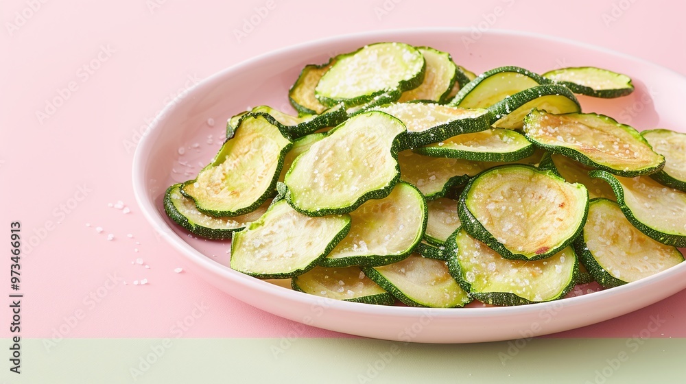 Baked zucchini chips served on a pink and green plate. Studio food photography. Design for healthy snack menu, appetizer, or vegetable dish poster.
Baked zucchini chips served on a pink and green plate. Studio food photography. Design for healthy snack menu, appetizer, or vegetable dish poster.