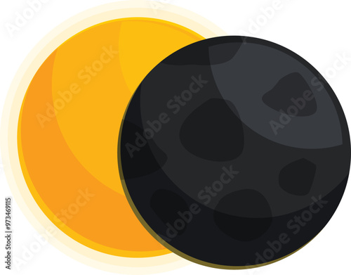 Illustration of a dark planet passing in front of the sun creating a partial eclipse