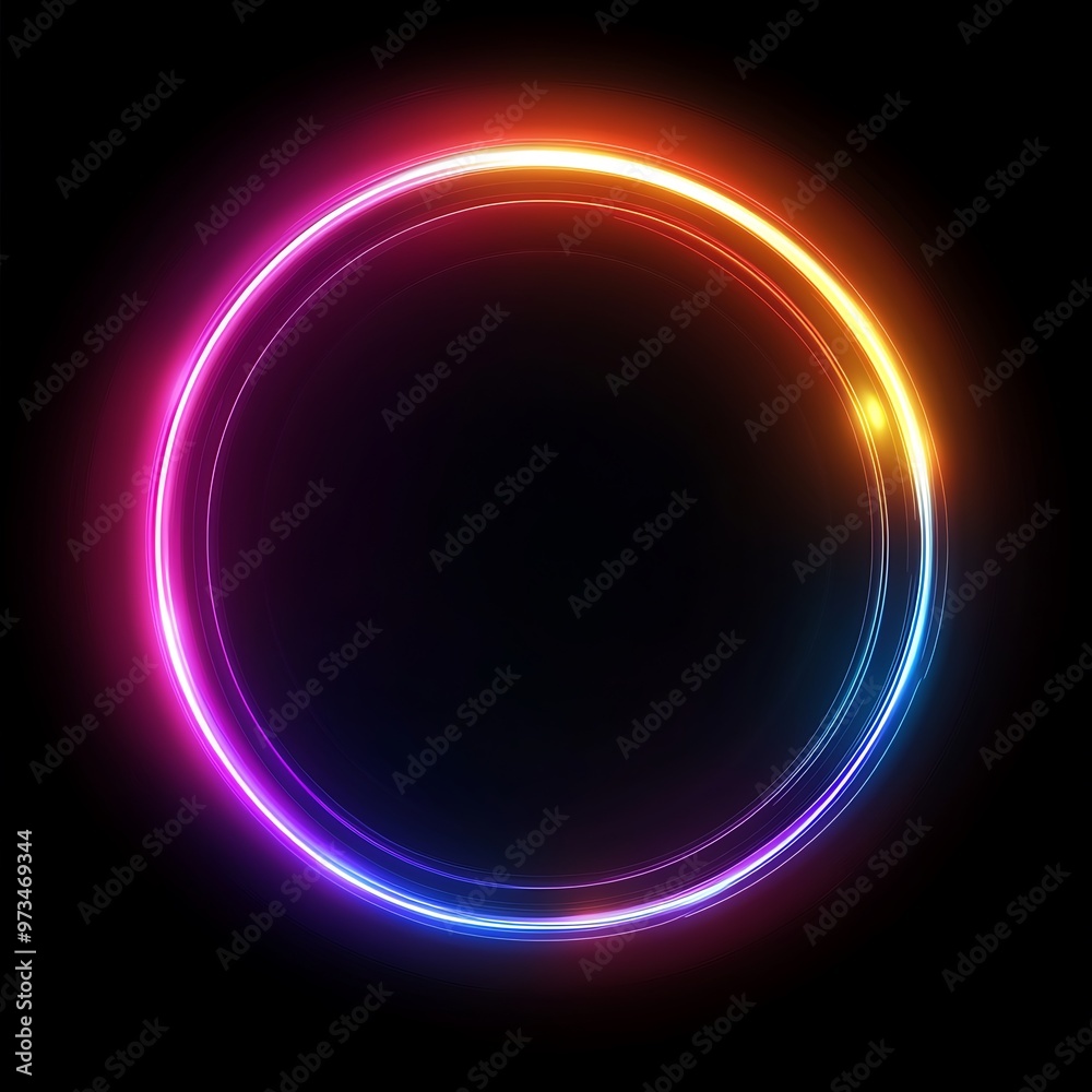 Abstract Colorful Neon Light Circle Frame on Black Background Abstract Colorful Neon Light Circle Frame on Black Background