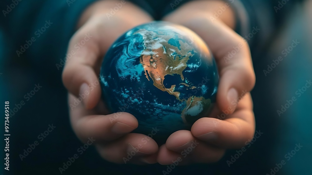 Hands holding a globe of the earth, representing care and protection for the planet Hands holding a globe of the earth, representing care and protection for the planet