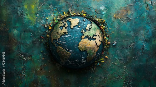 3D Globe with Leaves & Flowers Encircling it on a Green Background
