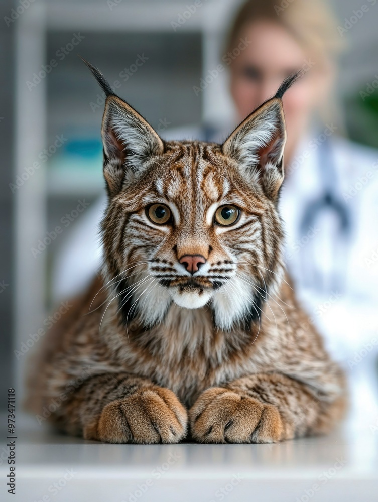 Obraz premium A Close-Up of a Lynx with Large Paws Resting on a Table