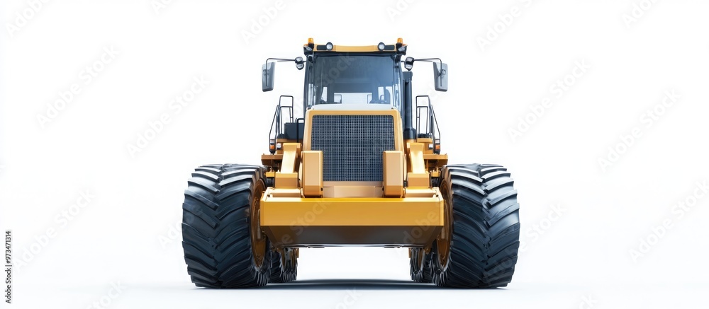 Heavy machinery in white background viewed from the rear 3D illustration Heavy machinery in white background viewed from the rear 3D illustration