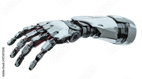 Isolated 3D illustration of a robotic hand machine tool on white background with clipping path