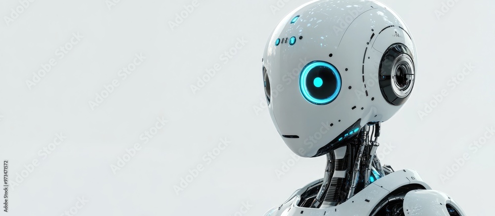 Futuristic robot design on a white background adding an element of fun to your creative projects 3D illustration Futuristic robot design on a white background adding an element of fun to your creative projects 3D illustration