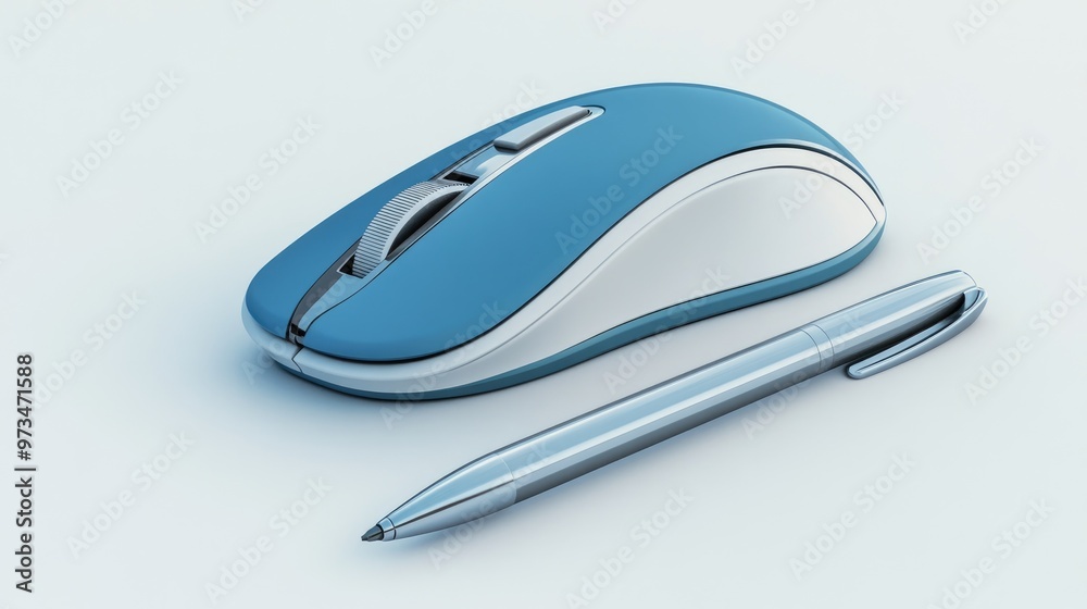 Computer mouse and pen isolated on a white background representing the concept of digital signatures Computer mouse and pen isolated on a white background representing the concept of digital signatures