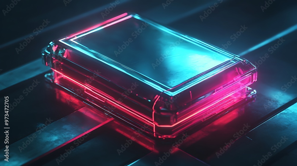 Futuristic Glass Device with Neon Lights Futuristic Glass Device with Neon Lights