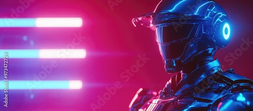 Robot police officer in futuristic design showcasing a cyborg figure in law enforcement role photo