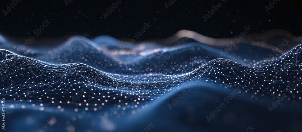 Futuristic abstract illustration featuring a polygonal surface A low poly shape with interconnected dots and lines set against a dark backdrop 3D rendered design Futuristic abstract illustration featuring a polygonal surface A low poly shape with interconnected dots and lines set against a dark backdrop 3D rendered design