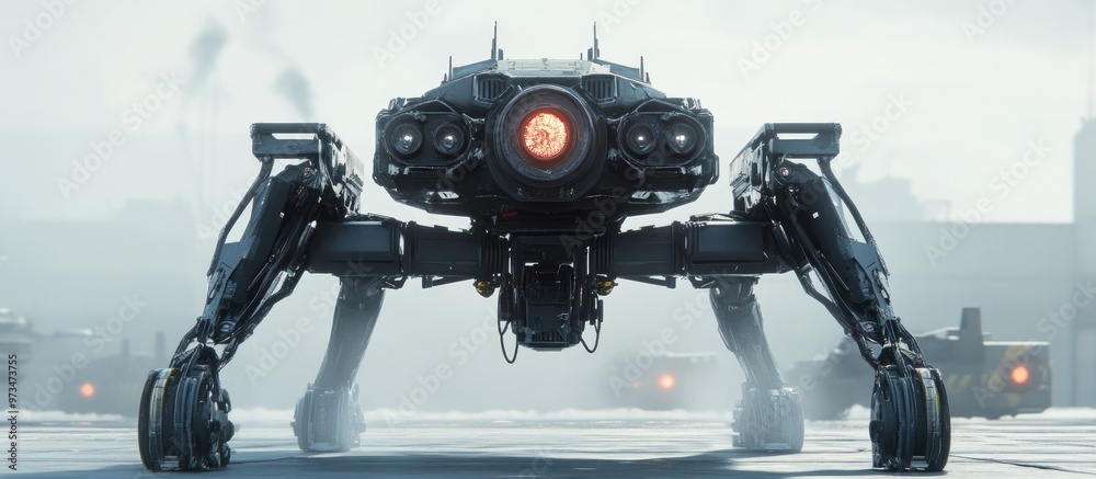 Fototapeta premium Rear view of a standing combat machine 3D illustration