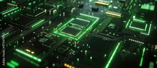 Close up view of a green electronic circuit board