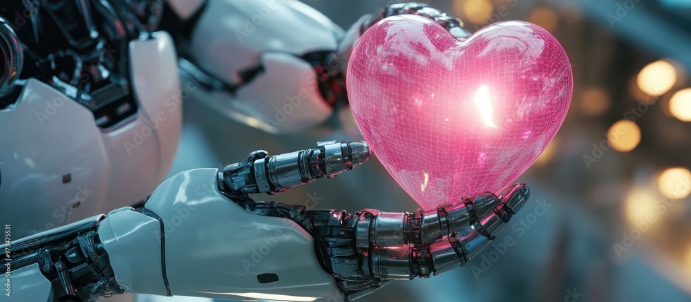 Fototapeta premium Robot grasping a pink heart