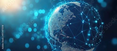Concept of global connectivity with a 3D rendered network sphere representing planet Earth