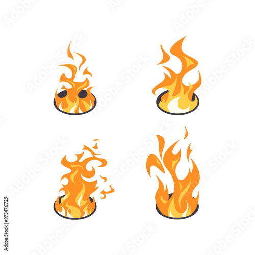 Flames in isometric view. Fire in an oval shape. Vector illustration isolated on a white background in flat style.