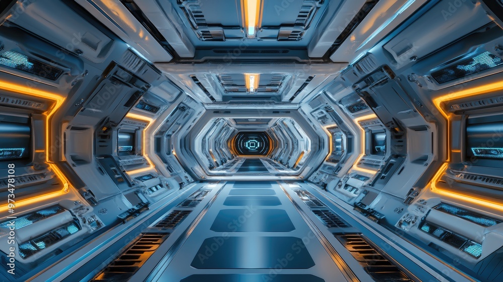 Obraz premium Futuristic interior of a spaceship Conceptual illustration and design