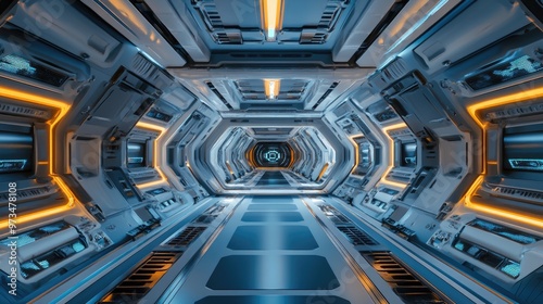 Fototapeta Naklejka Na Ścianę i Meble -  Futuristic interior of a spaceship Conceptual illustration and design
