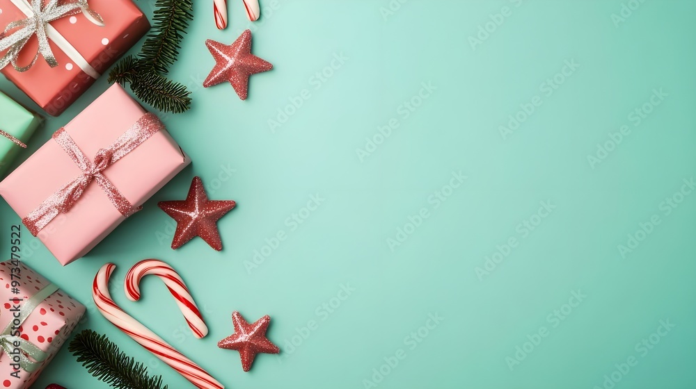 Fototapeta premium Christmas Gift Boxes with Candy Canes and Stars