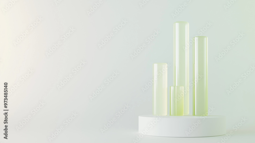 3D minimalist growth graph chart with transparent matte plastic elements. Incorporate green, yellow neon colors for a vibrant, modern touch. The white background and volumetric lig 3D minimalist growth graph chart with transparent matte plastic elements. Incorporate green, yellow neon colors for a vibrant, modern touch. The white background and volumetric lig