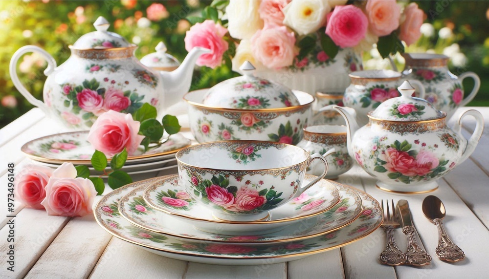 Wunderschönes Tafelservice mit Rosenmuster Wunderschönes Tafelservice mit Rosenmuster