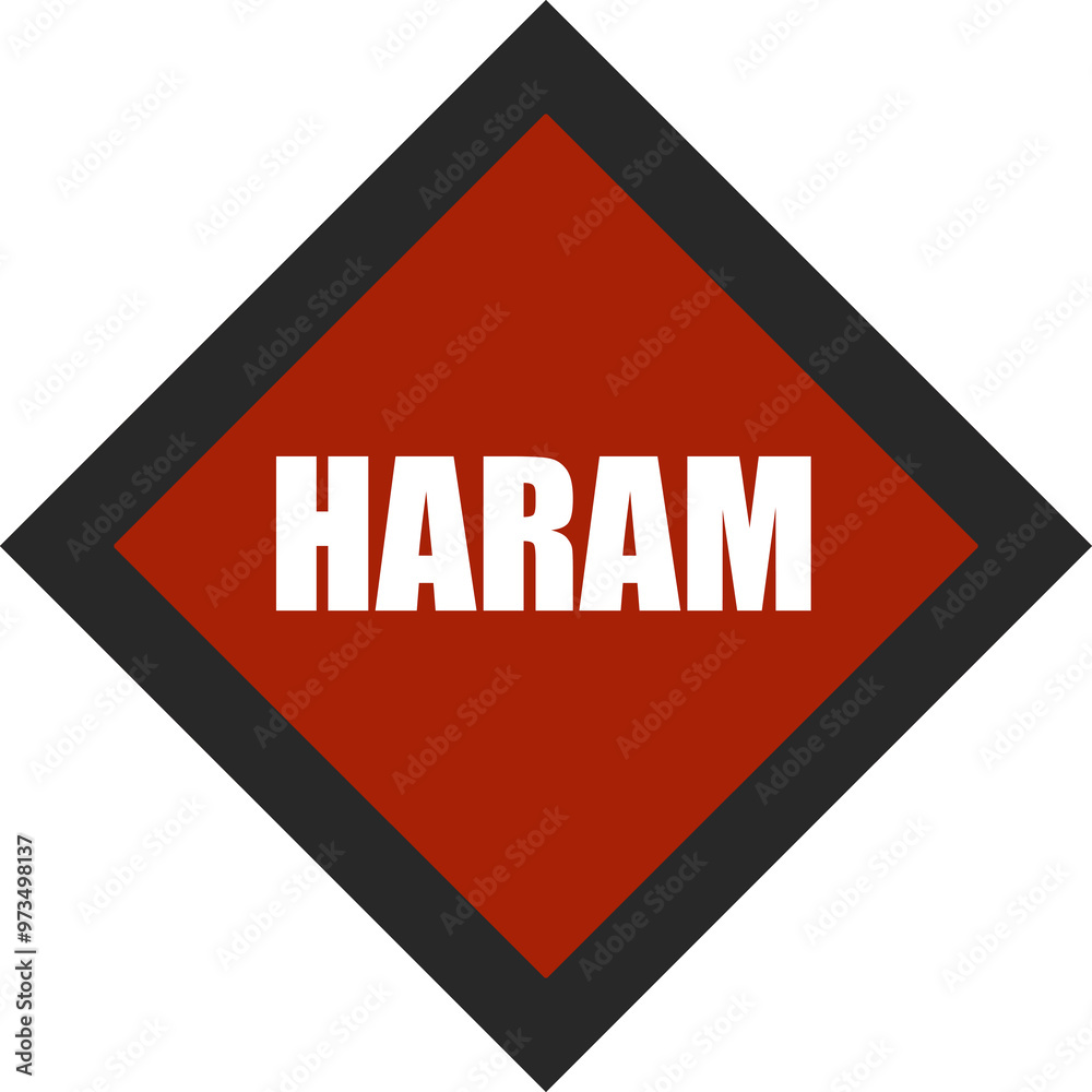 Bold white 'HARAM' text on a striking red background, symbolizing prohibition. This impactful design is ideal for use in educational, cultural, or religious contexts, emphasizing forbidden concepts Bold white 'HARAM' text on a striking red background, symbolizing prohibition. This impactful design is ideal for use in educational, cultural, or religious contexts, emphasizing forbidden concepts