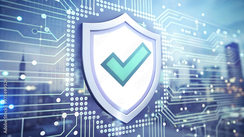 Digital shield with a checkmark in the center, cybersecurity assurance, trusted protection, and data security concept. Digital shield featuring a checkmark at the center, symbolizing cybersecurity Digital shield with a checkmark in the center, cybersecurity assurance, trusted protection, and data security concept. Digital shield featuring a checkmark at the center, symbolizing cybersecurity
