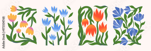 Abstact flowers vector compositions with hand drawn florals.Modern botany illustrations for prints,flyers,banners,invitations,branding design,covers,home decoration