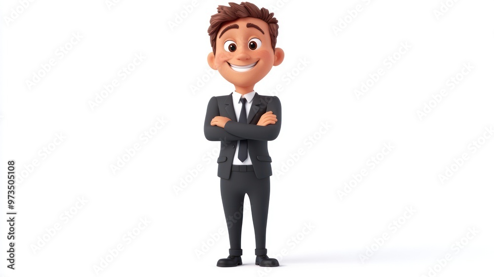 Cartoon man in suit smiling and standing with his arms crossed. Cartoon man in suit smiling and standing with his arms crossed.