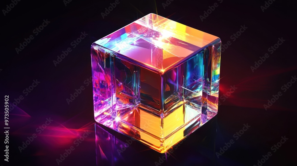 A Colorful Cube with Reflection on Black Surface. A Colorful Cube with Reflection on Black Surface.