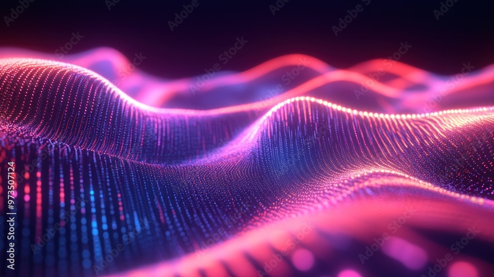 Abstract background with pink and blue glowing lines and particles. Abstract background with pink and blue glowing lines and particles.