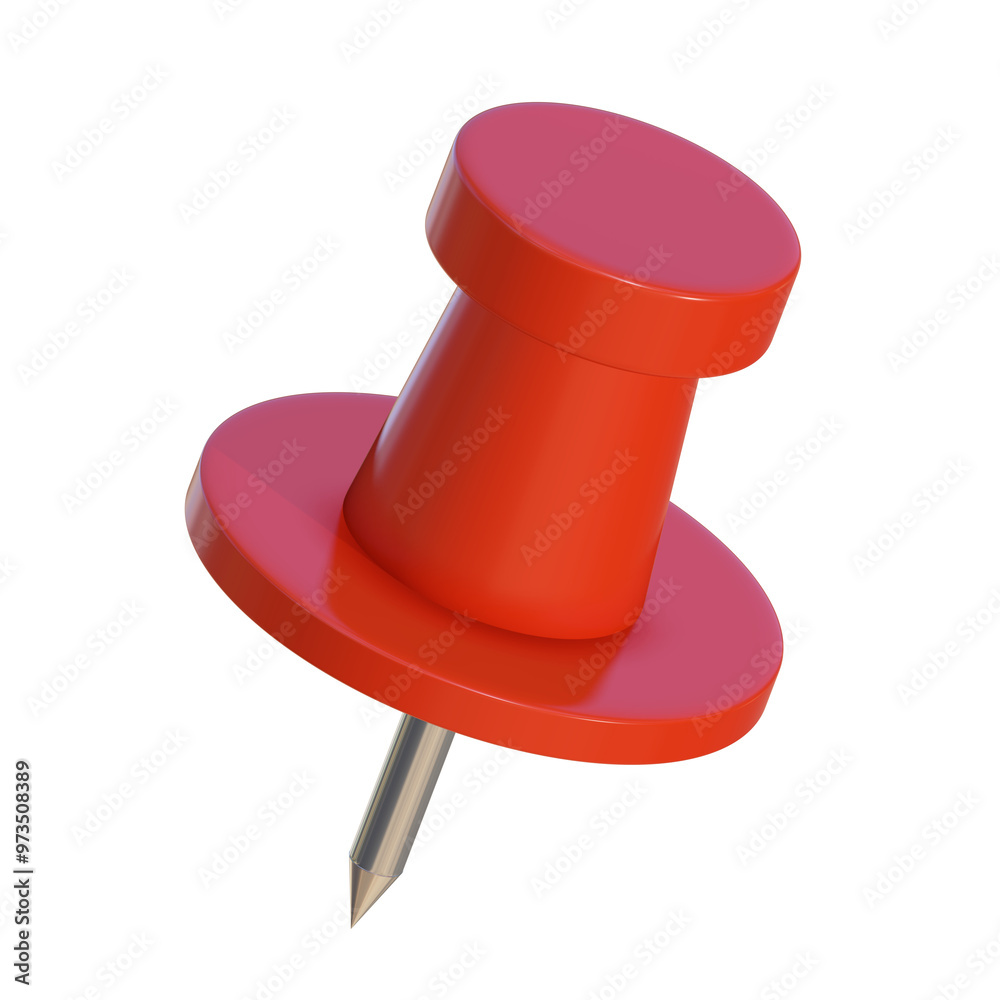 Red push pin 3d on png transparent background.