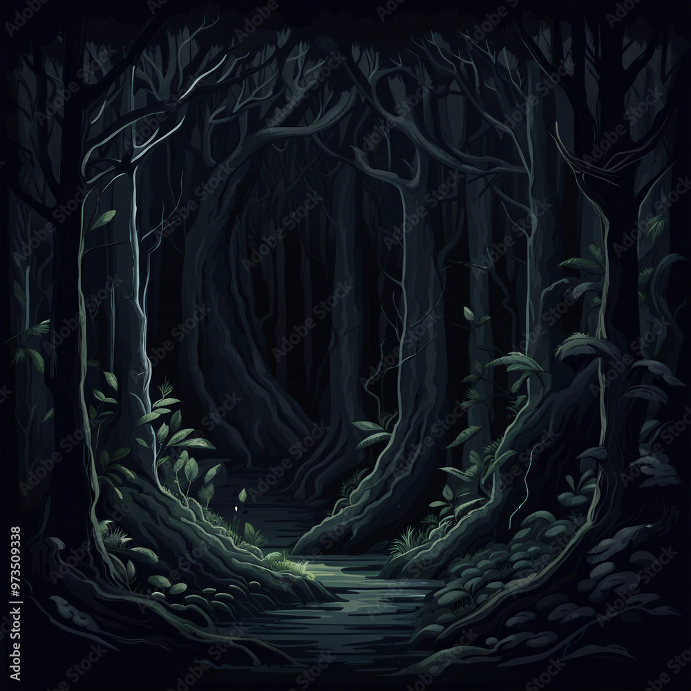 Obraz premium dark forest illustration background