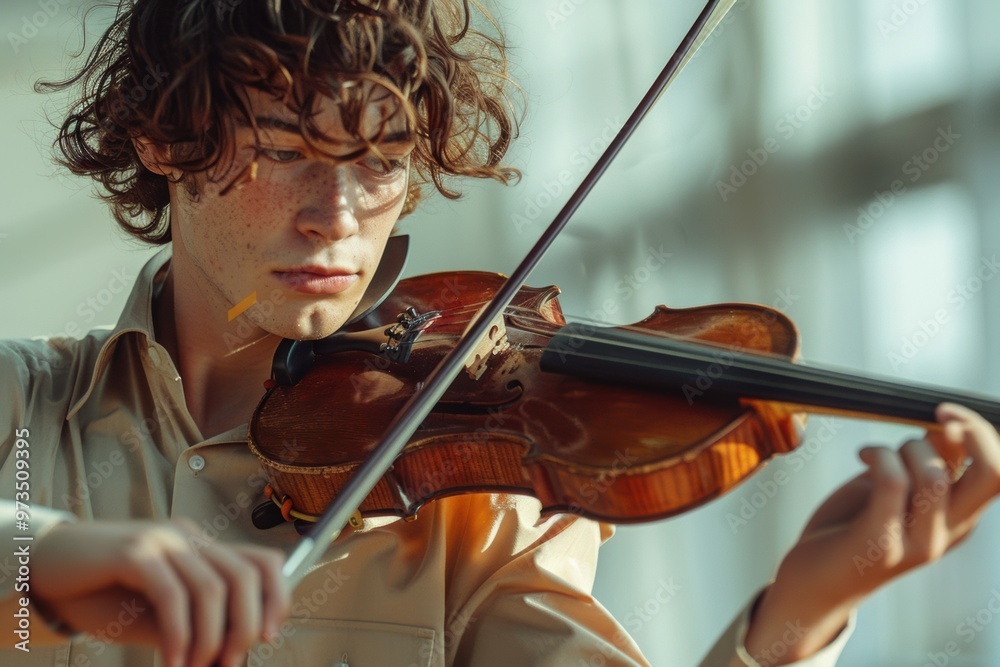 A young musician captivates the audience with a mesmerizing violin performance in daylight A young musician captivates the audience with a mesmerizing violin performance in daylight