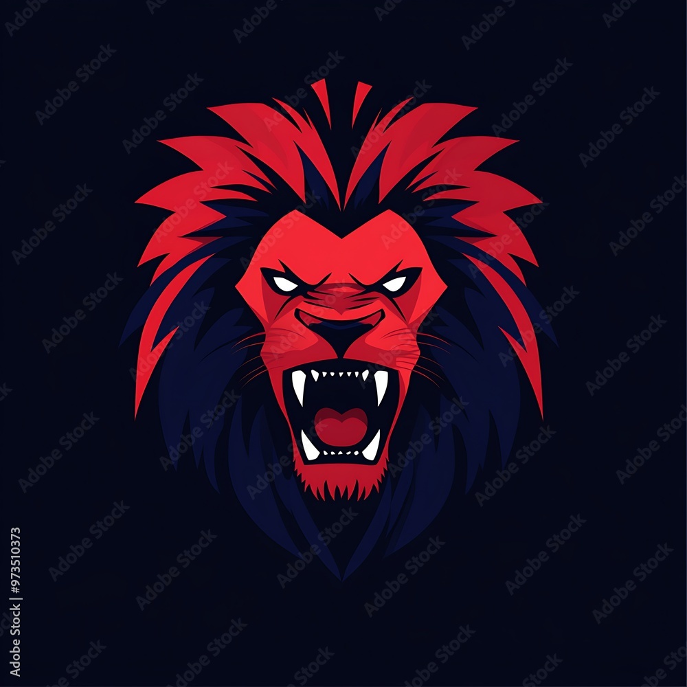 Obraz premium Red roaring lion head illustration with dark background