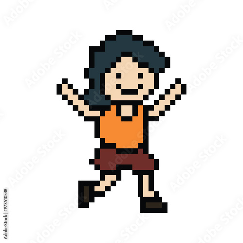 Cute pixel cartoon 8bit character woman lady run or running jog cardio lifestyle for decoration life style 8 bit female jog marathon exercise png vector.