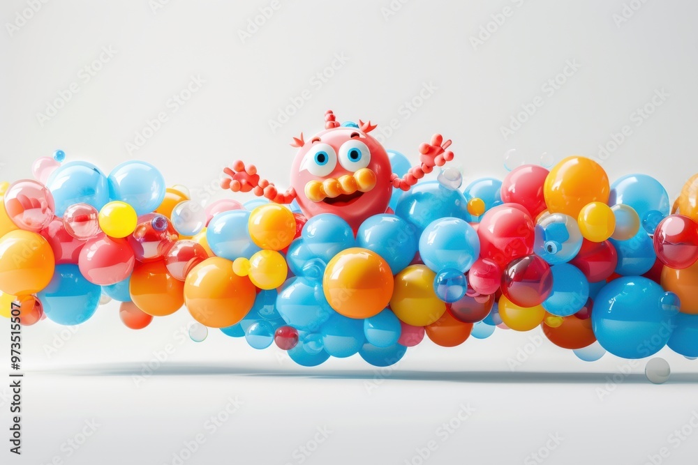 Floating keledons blissfully soar through a colorful landscape of vibrant bubbles Floating keledons blissfully soar through a colorful landscape of vibrant bubbles