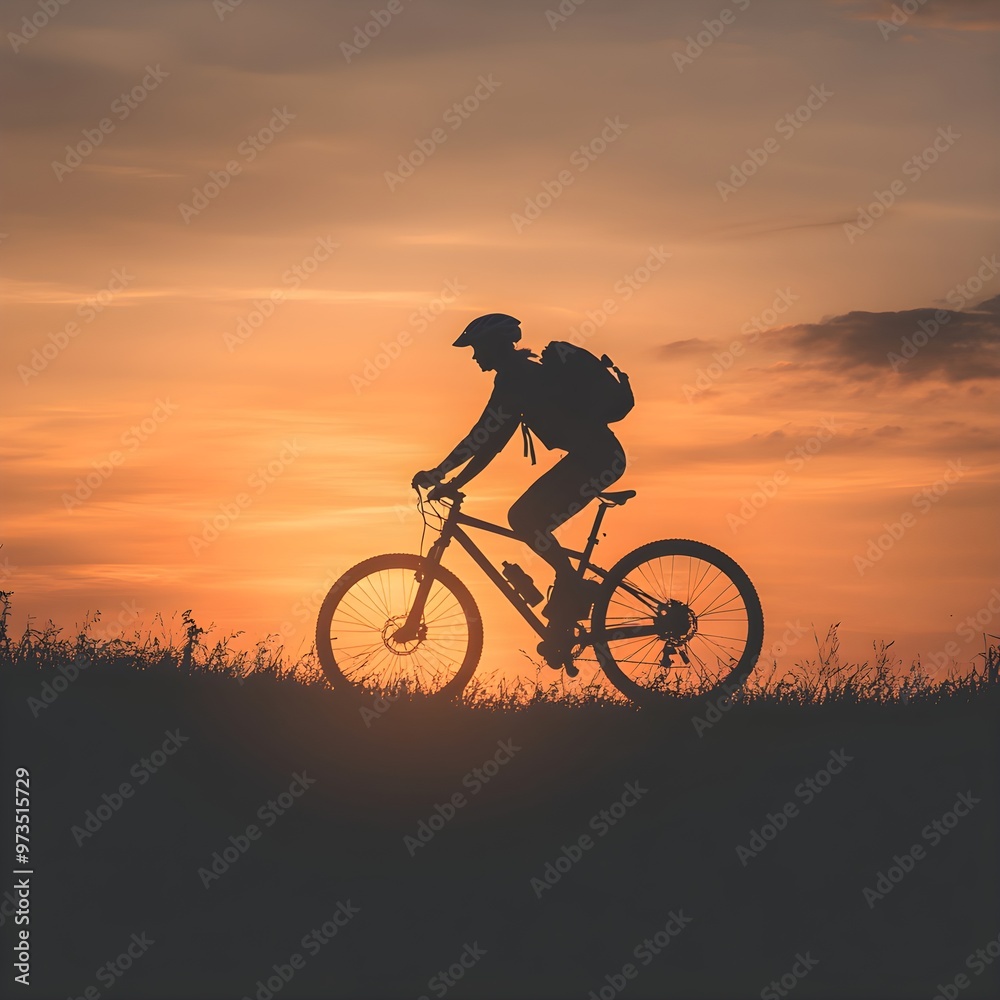 Silhouette of a Cyclist Against a Serene Sunset Sky Silhouette of a Cyclist Against a Serene Sunset Sky