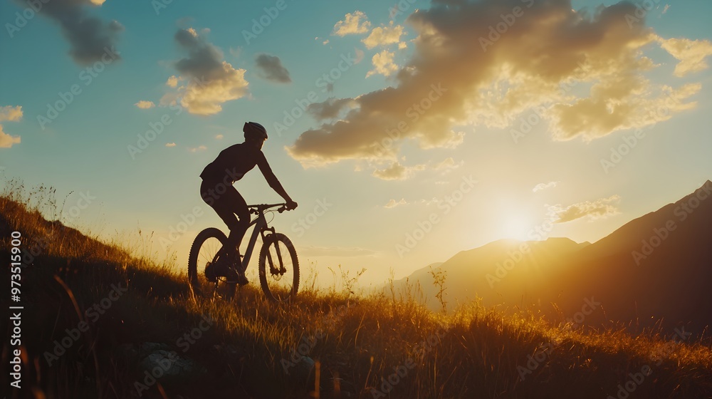 Naklejka premium Shadow of Rider Pedaling Bicycle in the Evening Light