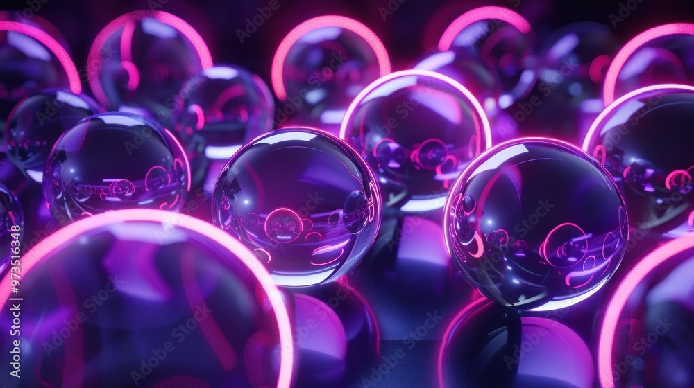 Abstract purple and pink spheres with neon lights. Abstract purple and pink spheres with neon lights.
