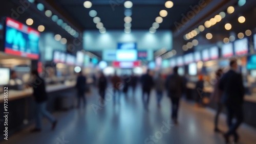 Wallpaper Mural Blur, defocused background of public exhibition hall. Business tradeshow, job fair, or stock market. Organization or company event, commercial trading, or shopping mall marketing advertisement concept Torontodigital.ca