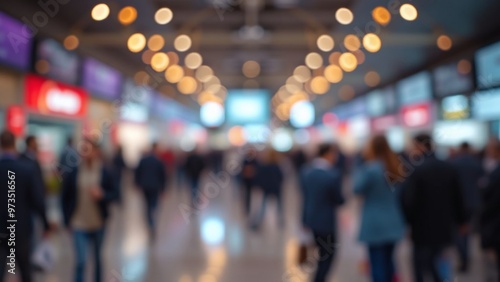 Wallpaper Mural Blur, defocused background of public exhibition hall. Business tradeshow, job fair, or stock market. Organization or company event, commercial trading, or shopping mall marketing advertisement concept Torontodigital.ca