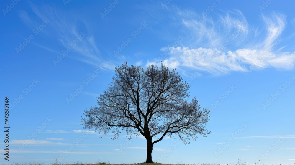 Tree with black silhouette against blue sky Tree with black silhouette against blue sky